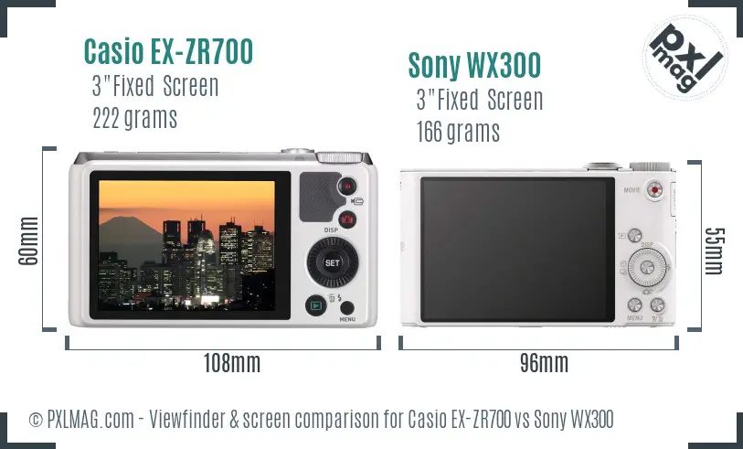 Casio EX-ZR700 vs Sony WX300 Screen and Viewfinder comparison