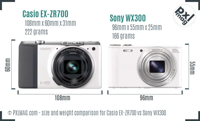 Casio EX-ZR700 vs Sony WX300 size comparison