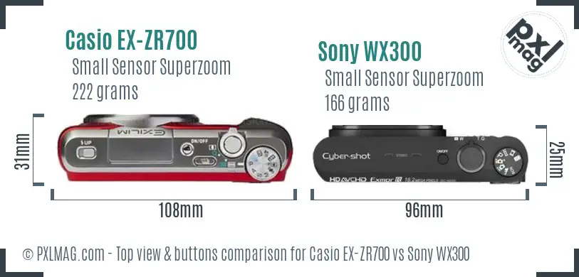 Casio EX-ZR700 vs Sony WX300 top view buttons comparison