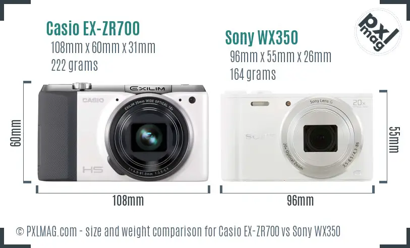 Casio EX-ZR700 vs Sony WX350 size comparison