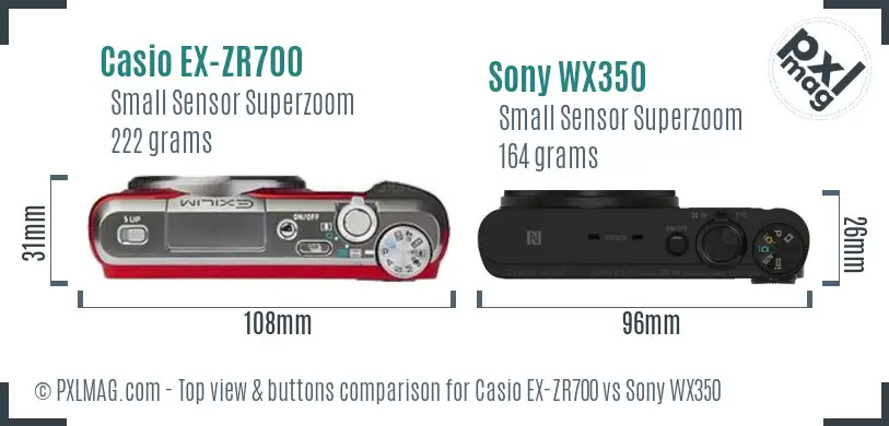 Casio EX-ZR700 vs Sony WX350 top view buttons comparison