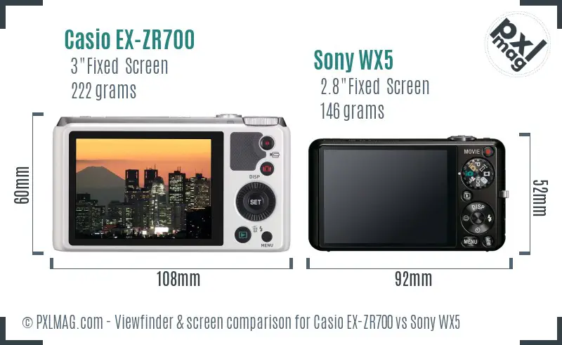 Casio EX-ZR700 vs Sony WX5 Screen and Viewfinder comparison