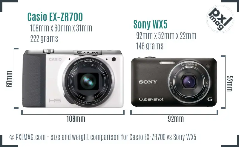 Casio EX-ZR700 vs Sony WX5 size comparison