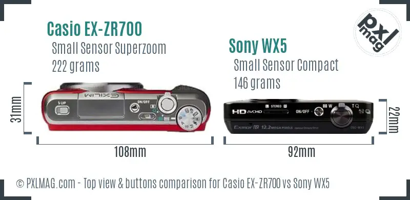 Casio EX-ZR700 vs Sony WX5 top view buttons comparison