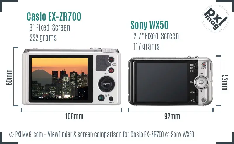 Casio EX-ZR700 vs Sony WX50 Screen and Viewfinder comparison