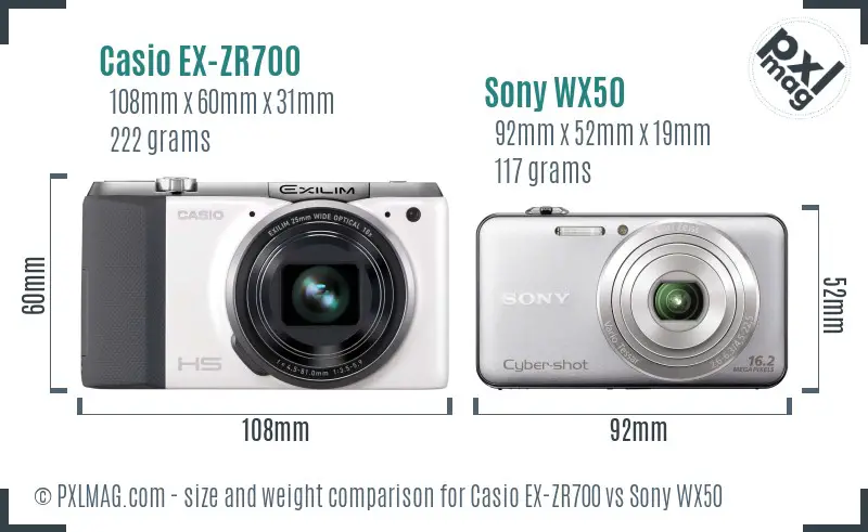 Casio EX-ZR700 vs Sony WX50 size comparison