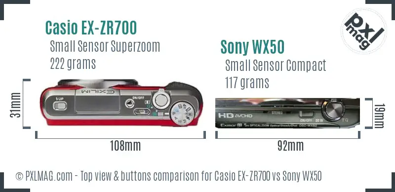 Casio EX-ZR700 vs Sony WX50 top view buttons comparison