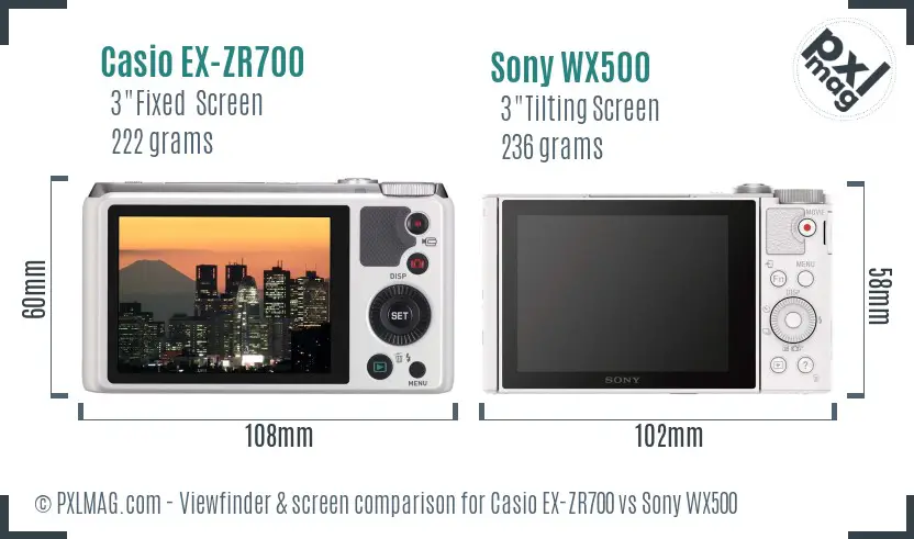 Casio EX-ZR700 vs Sony WX500 Screen and Viewfinder comparison