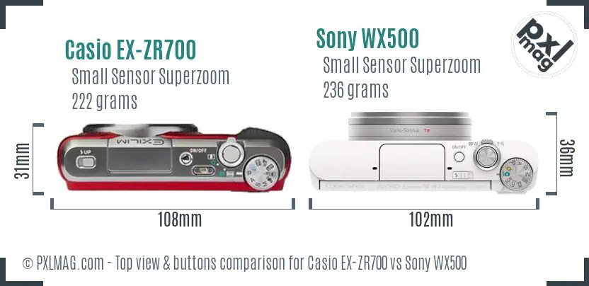 Casio EX-ZR700 vs Sony WX500 top view buttons comparison
