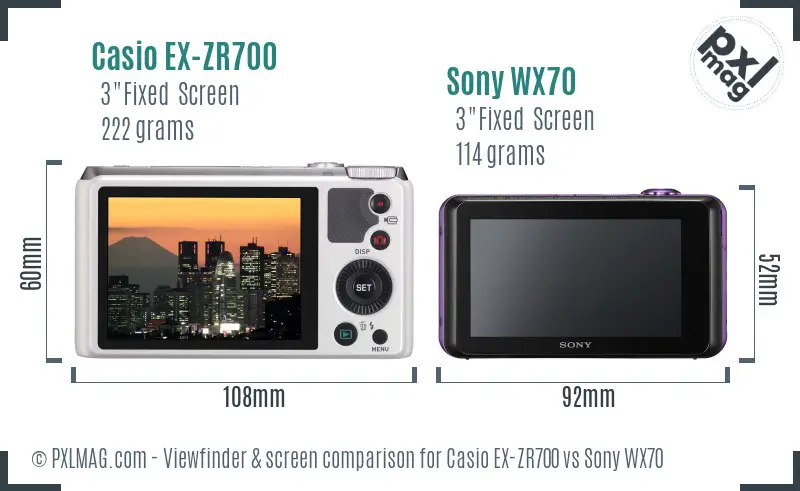 Casio EX-ZR700 vs Sony WX70 Screen and Viewfinder comparison