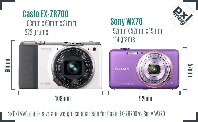 Casio EX-ZR700 vs Sony WX70 size comparison