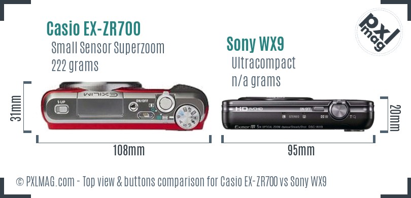 Casio EX-ZR700 vs Sony WX9 top view buttons comparison