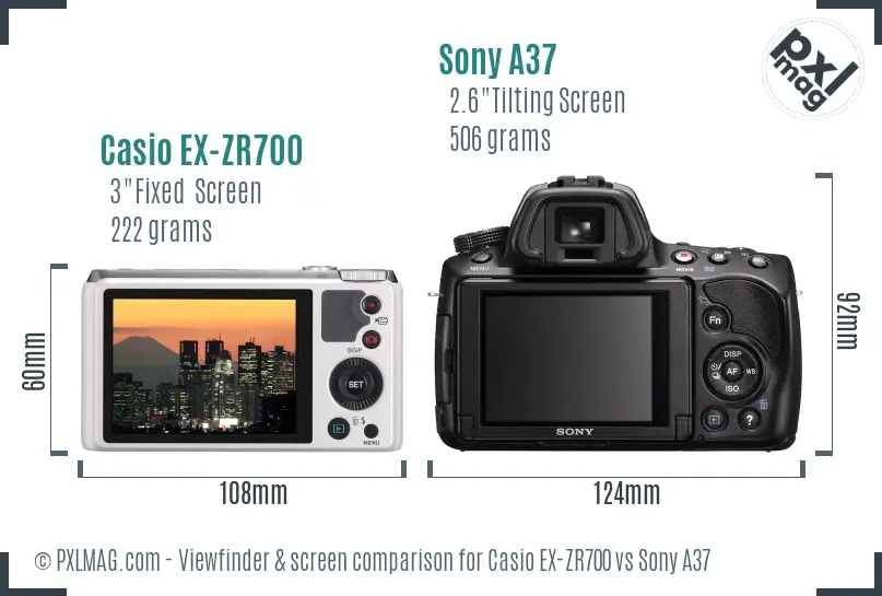 Casio EX-ZR700 vs Sony A37 Screen and Viewfinder comparison