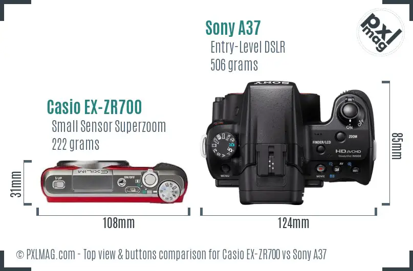 Casio EX-ZR700 vs Sony A37 top view buttons comparison