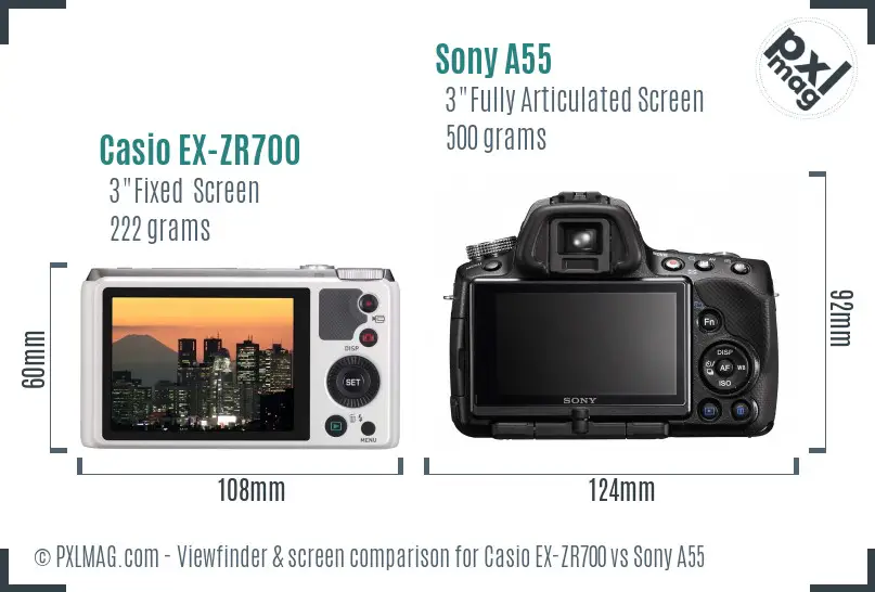 Casio EX-ZR700 vs Sony A55 Screen and Viewfinder comparison