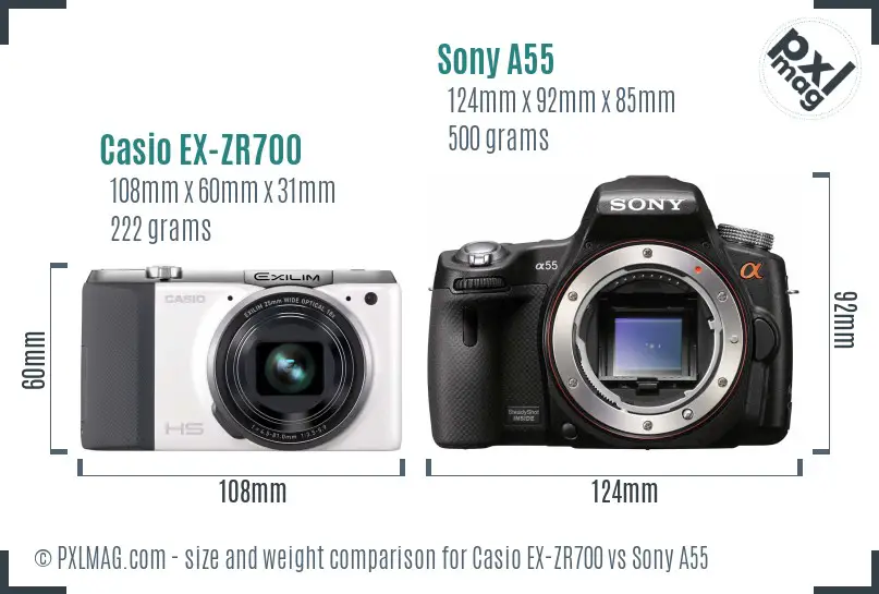 Casio EX-ZR700 vs Sony A55 size comparison