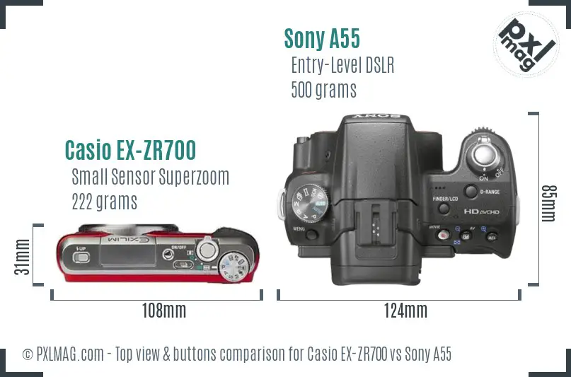 Casio EX-ZR700 vs Sony A55 top view buttons comparison