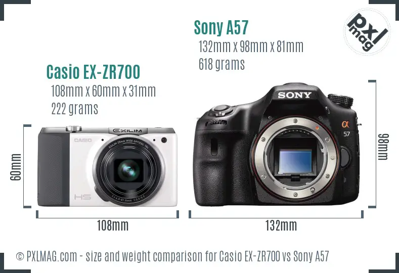 Casio EX-ZR700 vs Sony A57 size comparison