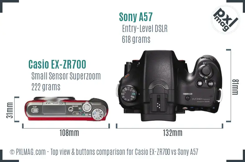 Casio EX-ZR700 vs Sony A57 top view buttons comparison