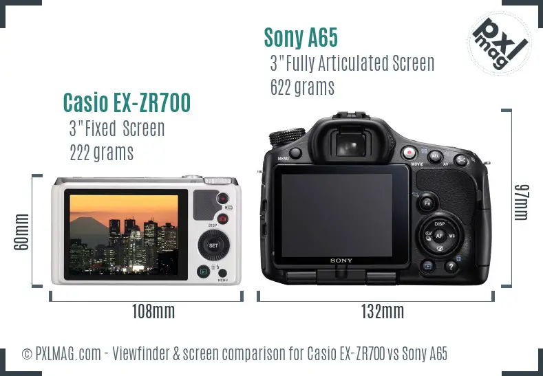 Casio EX-ZR700 vs Sony A65 Screen and Viewfinder comparison