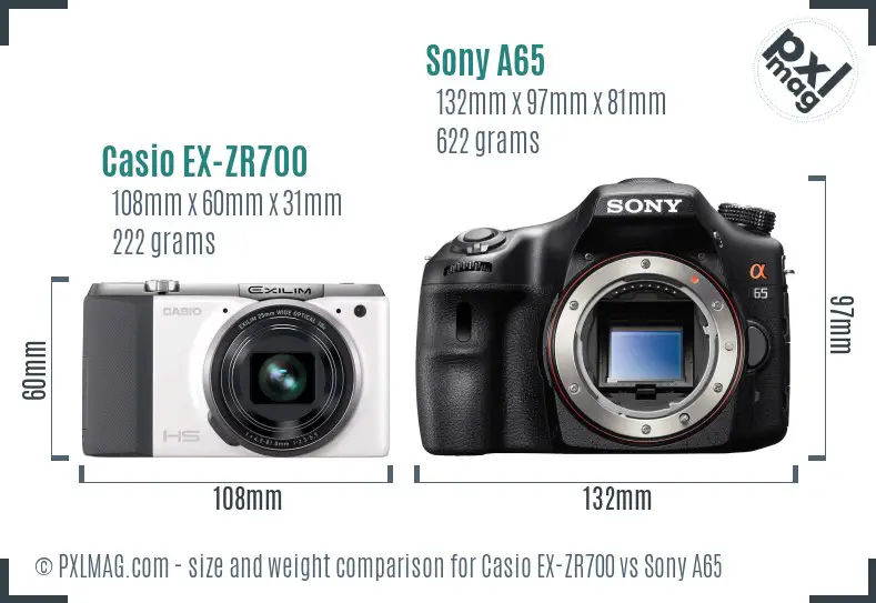 Casio EX-ZR700 vs Sony A65 size comparison