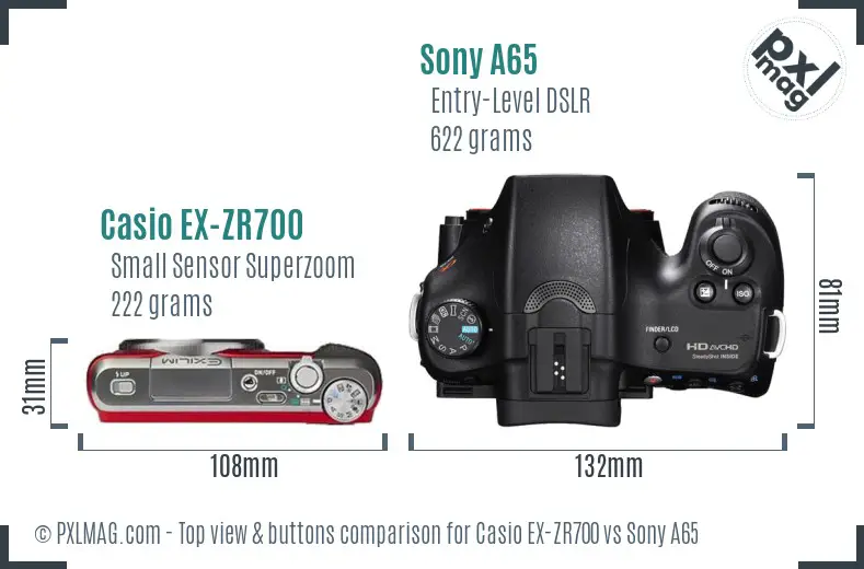 Casio EX-ZR700 vs Sony A65 top view buttons comparison