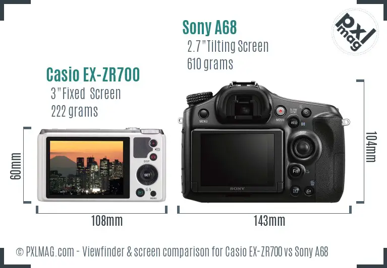 Casio EX-ZR700 vs Sony A68 Screen and Viewfinder comparison