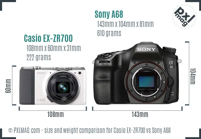 Casio EX-ZR700 vs Sony A68 size comparison