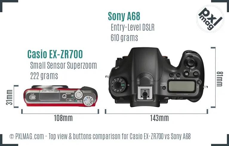 Casio EX-ZR700 vs Sony A68 top view buttons comparison