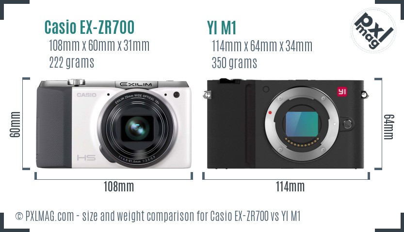 Casio EX-ZR700 vs YI M1 size comparison