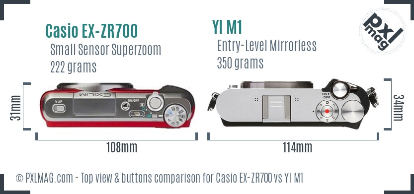 Casio EX-ZR700 vs YI M1 top view buttons comparison