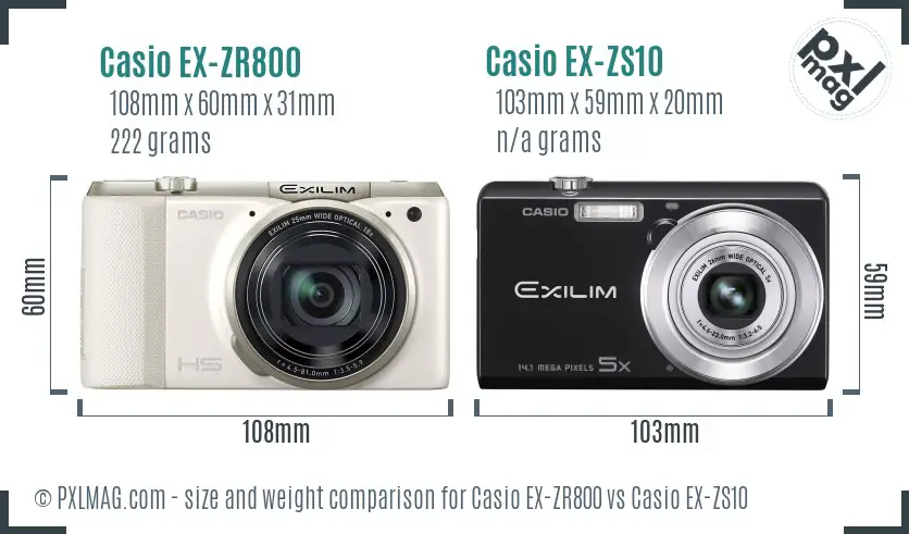 Casio EX-ZR800 vs Casio EX-ZS10 size comparison