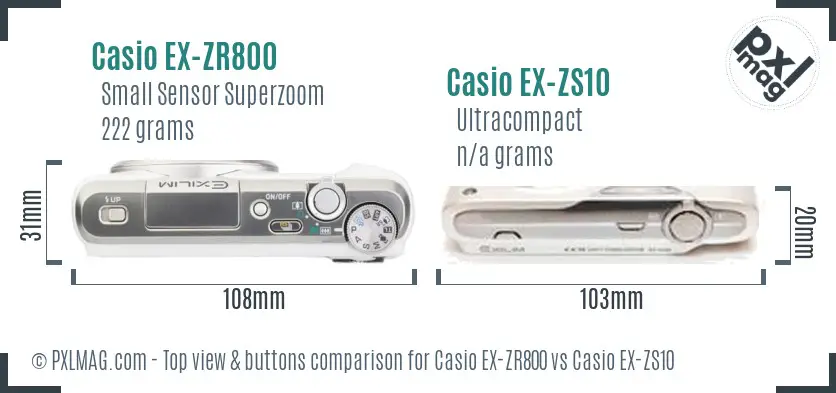 Casio EX-ZR800 vs Casio EX-ZS10 top view buttons comparison