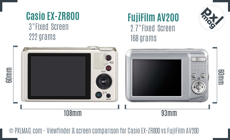 Casio EX-ZR800 vs FujiFilm AV200 Screen and Viewfinder comparison