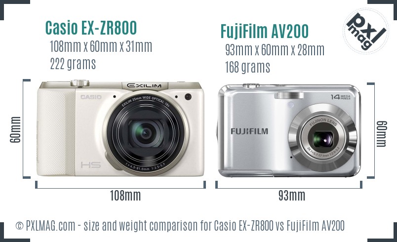 Casio EX-ZR800 vs FujiFilm AV200 size comparison Casio EX-ZR800 vs FujiFilm AV200 size comparison