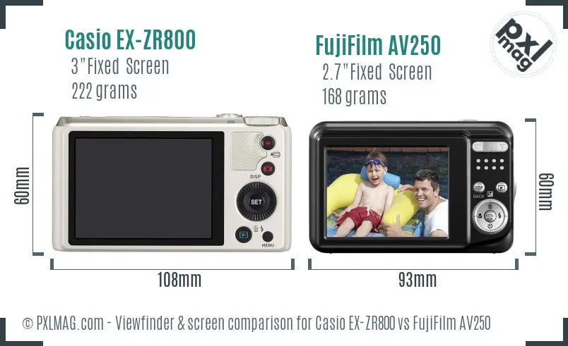 Casio EX-ZR800 vs FujiFilm AV250 Screen and Viewfinder comparison