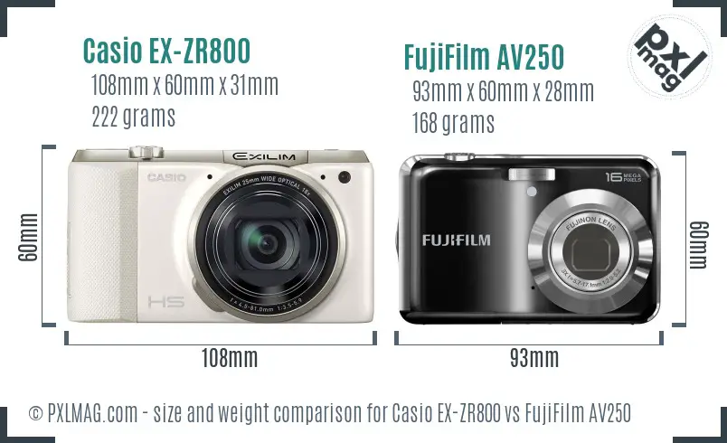 Casio EX-ZR800 vs FujiFilm AV250 size comparison
