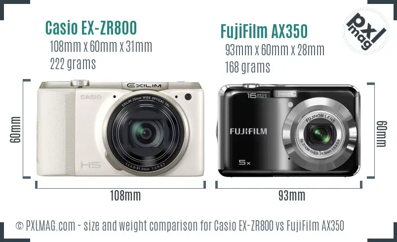 Casio EX-ZR800 vs FujiFilm AX350 size comparison