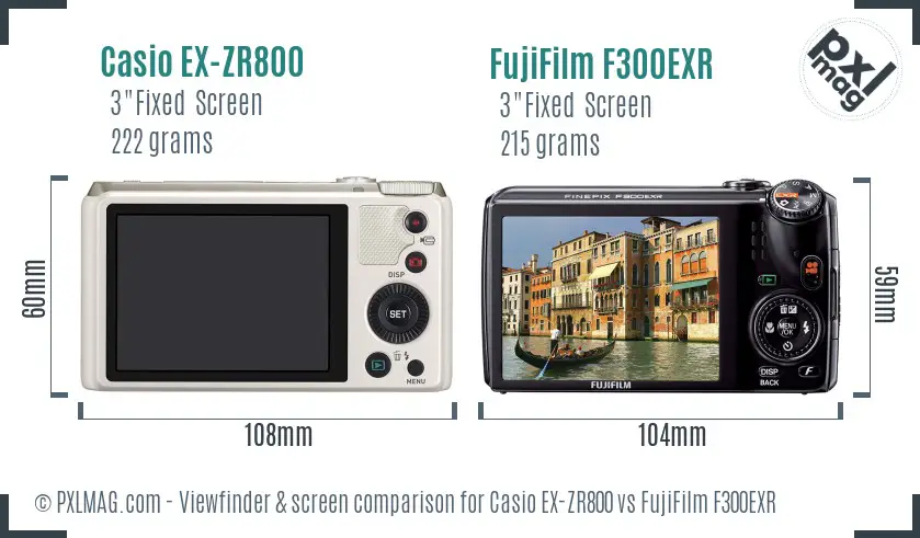 Casio EX-ZR800 vs FujiFilm F300EXR Screen and Viewfinder comparison