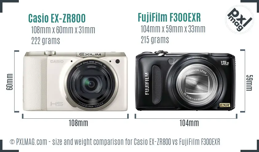 Casio EX-ZR800 vs FujiFilm F300EXR size comparison