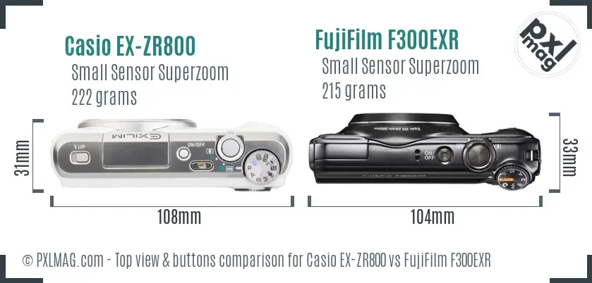 Casio EX-ZR800 vs FujiFilm F300EXR top view buttons comparison