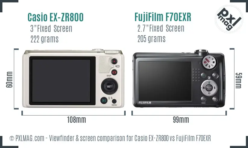Casio EX-ZR800 vs FujiFilm F70EXR Screen and Viewfinder comparison