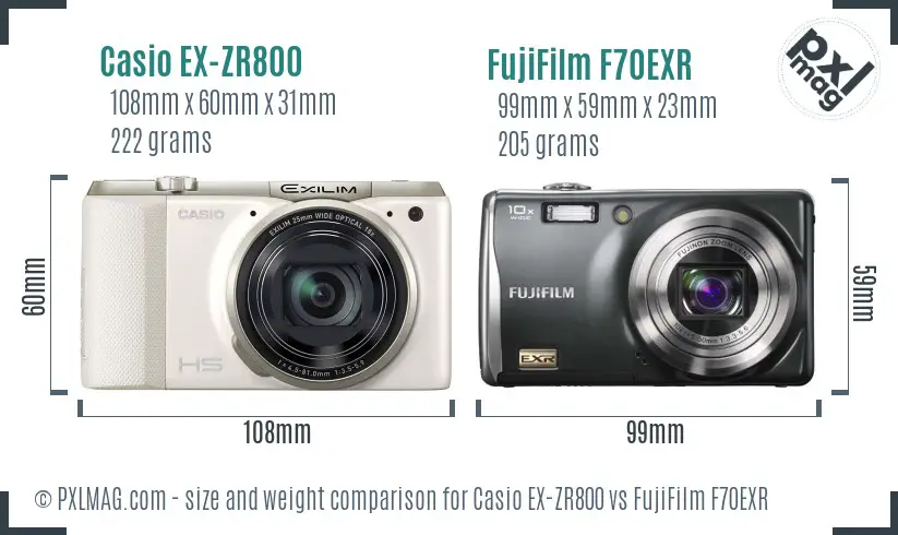 Casio EX-ZR800 vs FujiFilm F70EXR size comparison