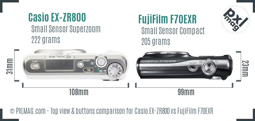 Casio EX-ZR800 vs FujiFilm F70EXR top view buttons comparison