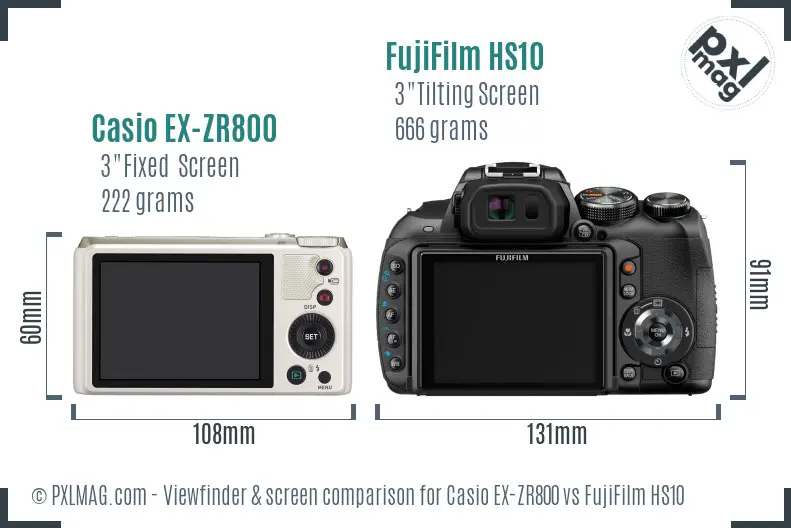 Casio EX-ZR800 vs FujiFilm HS10 Screen and Viewfinder comparison