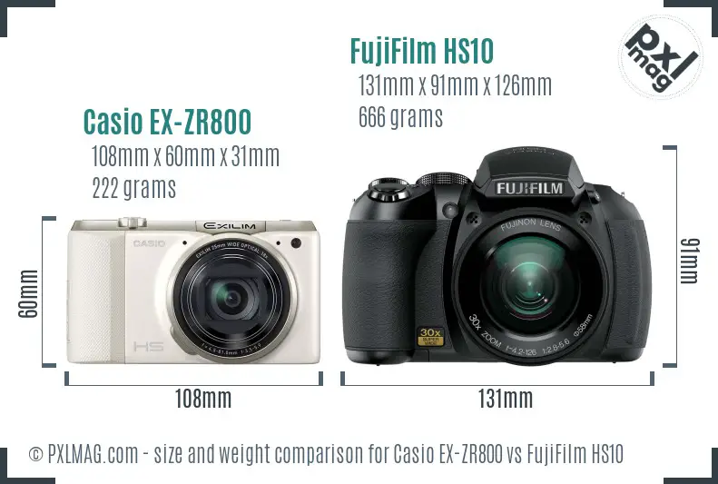 Casio EX-ZR800 vs FujiFilm HS10 size comparison