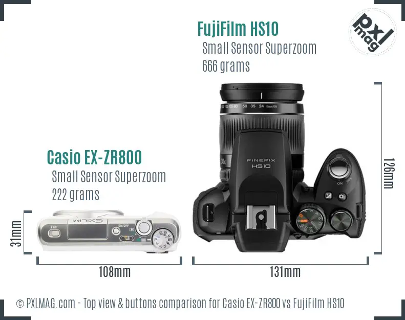 Casio EX-ZR800 vs FujiFilm HS10 top view buttons comparison