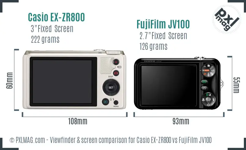 Casio EX-ZR800 vs FujiFilm JV100 Screen and Viewfinder comparison