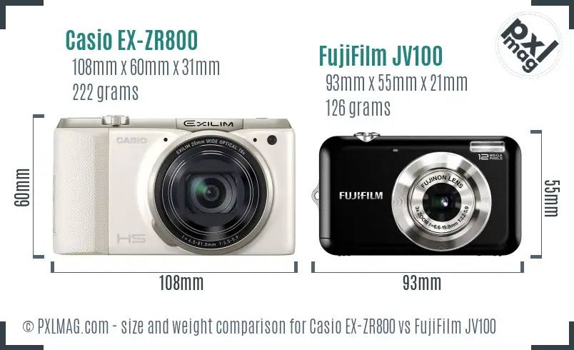 Casio EX-ZR800 vs FujiFilm JV100 size comparison