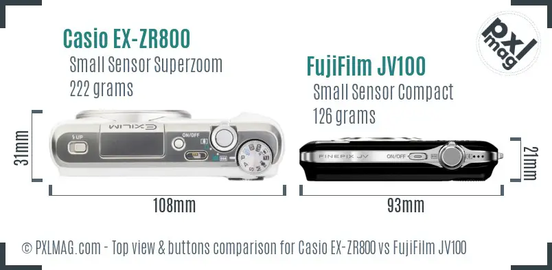 Casio EX-ZR800 vs FujiFilm JV100 top view buttons comparison